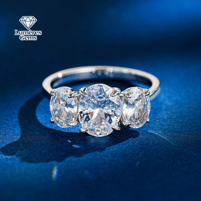 

LumièRe Gems Platinum PT950 4-Carat 3-Egg-Shaped Ring Set for Women Romantic Love Marriage Proposal Jewelry