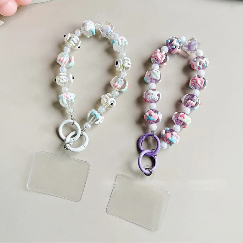 Porte-clés JOKeychain avec perles peintes à la main pour téléphone, dragonne anti-perte, bracelet, étui pour écouteurs, breloque Sweet Girl, décor de sac