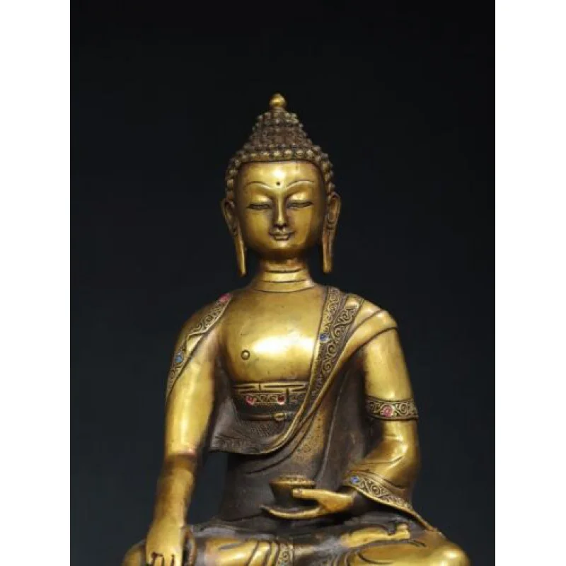 Bronze gemstone inlaid Buddha statue of Amitabha Buddha