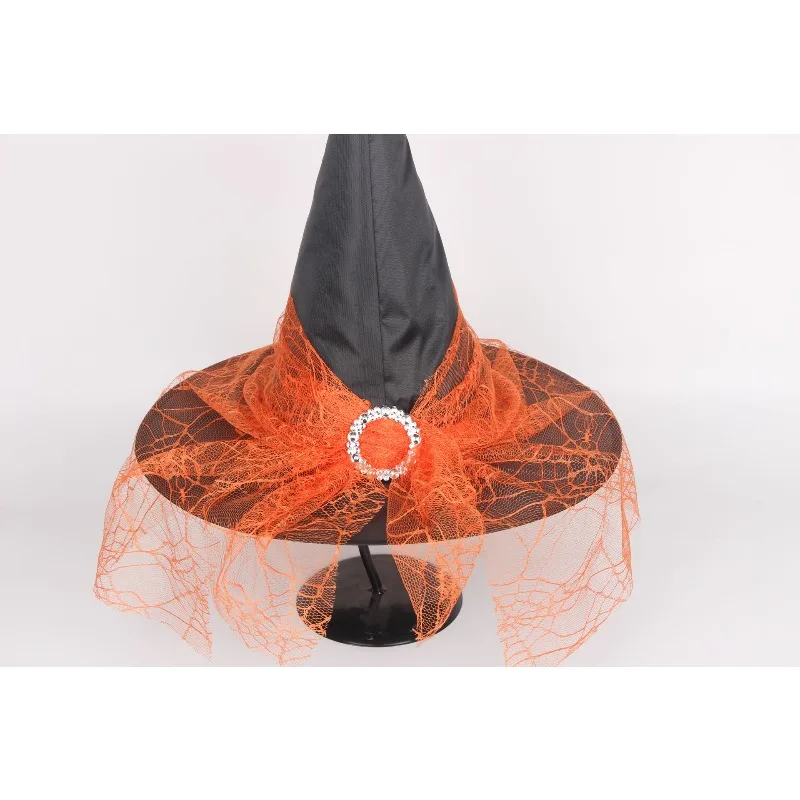 หมวกแม่มดพร้อมดีเทลหัวเข็มขัดผ้าทูลล์ลายดาว - อุปกรณ์เสริมเครื่องแต่งกายฮาโลวีนสำหรับคอสเพลย์และเครื่องประดับศีรษะสำหรับงานปาร์ตี้ธีมต่างๆ