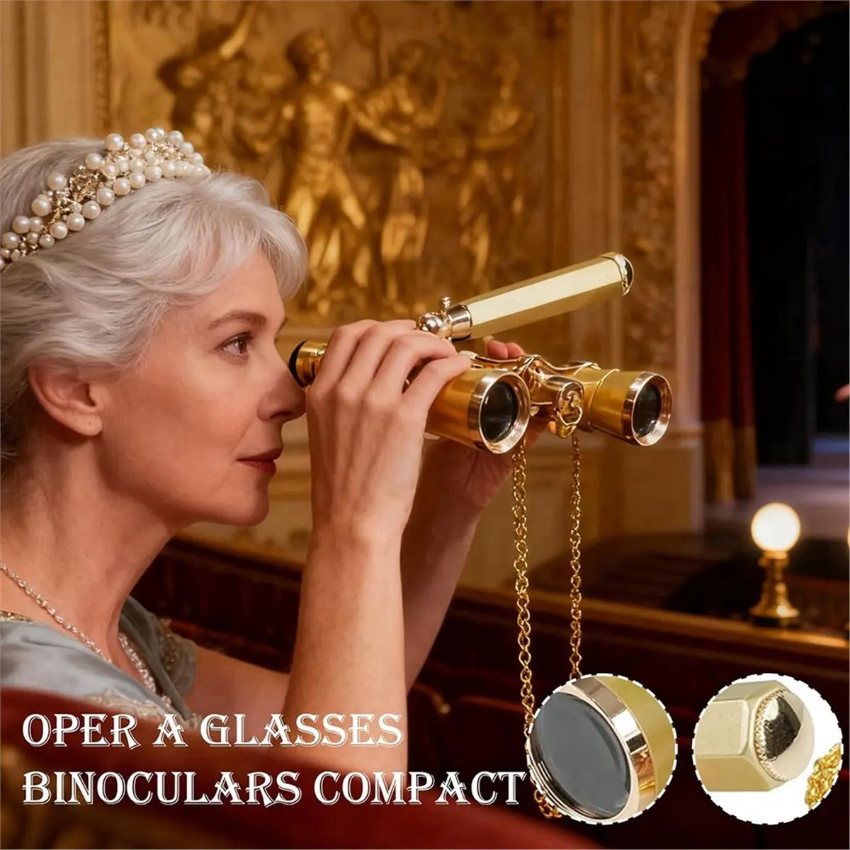 A72U Vintage Binoculars Telescope Operas Glasses for Women Portable Vintage Theater Glasses with Adjustable Handle Chain
