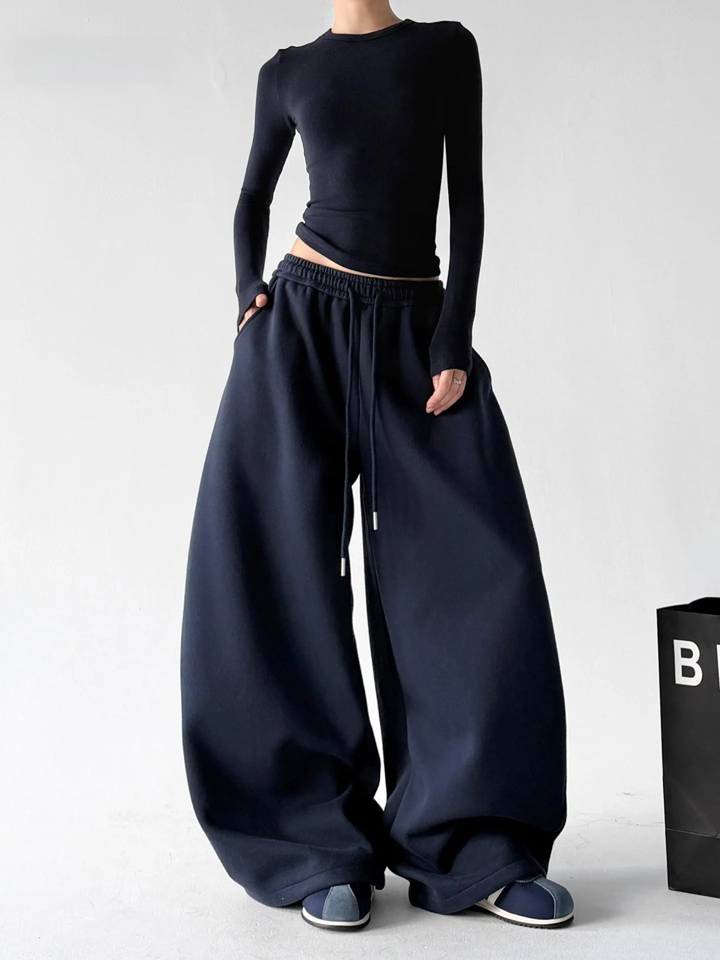 Black Wide Leg Pants Women's Loose Fit Dance Casual Pants High Waist Straight Cut Trousers Autumn Fashion plus Size Ladies Pants