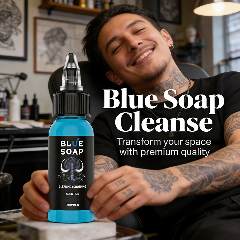 Tattoo Blue Soap & Tattoo Cleaning Wipes Set, Disposable Tattoo Cleansing Pads with Blue Algae Cleaner