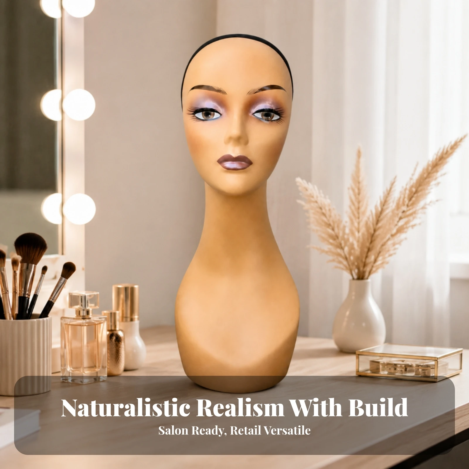 Mannequin Head with Hairpiece Cap Smooth Molded Hairpiece Display Mannequin Head Upright Low-Maintenance