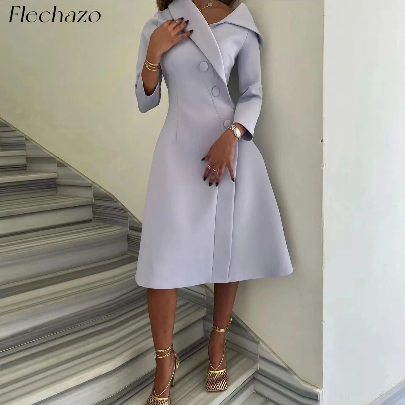 

Flechazo Светло-фиолетовые вечерние платья с V-образным вырезом длиной до колена и пуговицами, вечернее платье для торжественных случаев для женщин 2024, вечернее платье