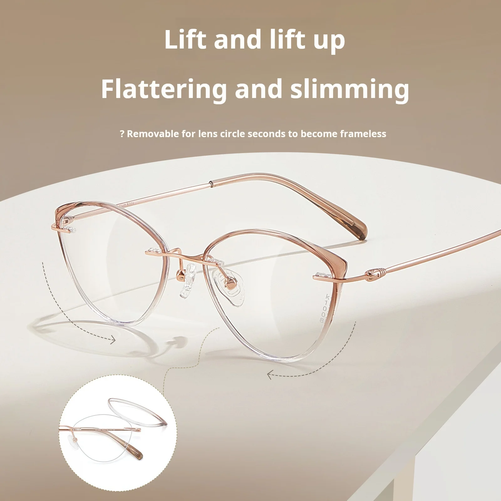 TFTB Fashion Trend Titanium Alloy Women Cat Eyes Rimless Optical Prescription Glasses Retro Exquisite Elegant Recipe Eyeglasses - view 4