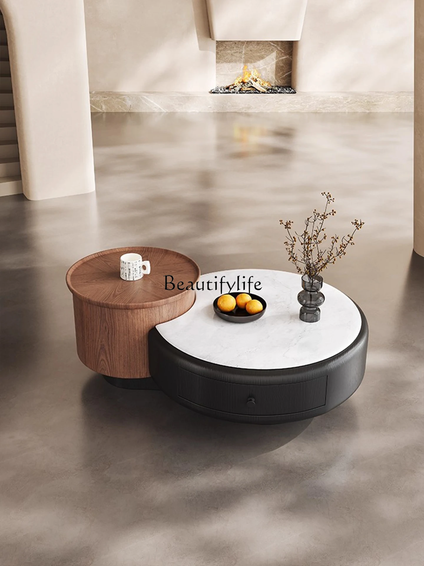 

Medieval style round coffee table combination modern minimalist living room small apartment