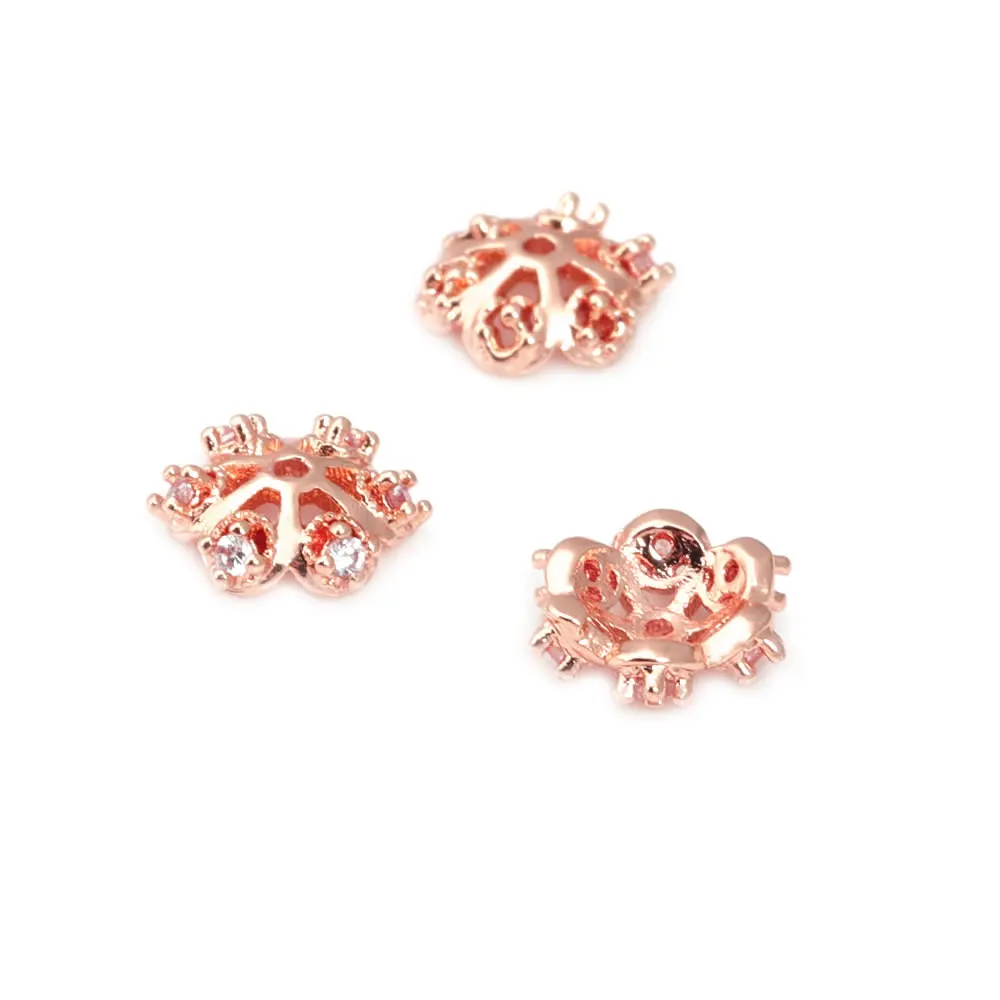 10PCS 6MM 8MM 10MM 18K Gold Color Brass and Zircon Snowflake Flower Beads Caps Jewelry Making Supplies Diy Findings Accessories image 4