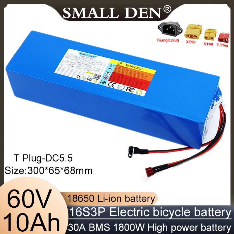 New 18650 60V10AH 16S3P high-power and high-capacity 1800W lithium-ion battery charger suitable for electric motorcycle scooters