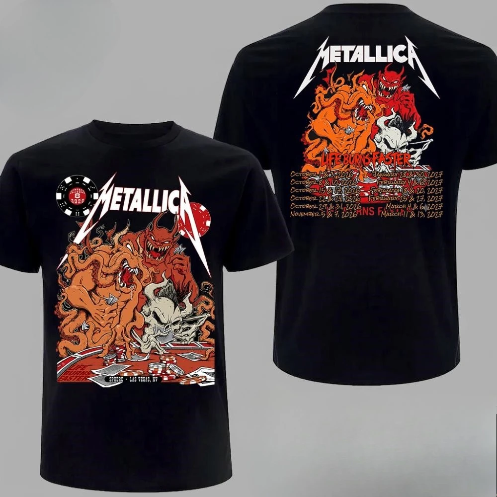 Metallica Las Vegas Sphere 2026 Life Burns Faster Graphic Print Unisex Heavy Metal Rock Tee Casual Streetwear Short Sleeve