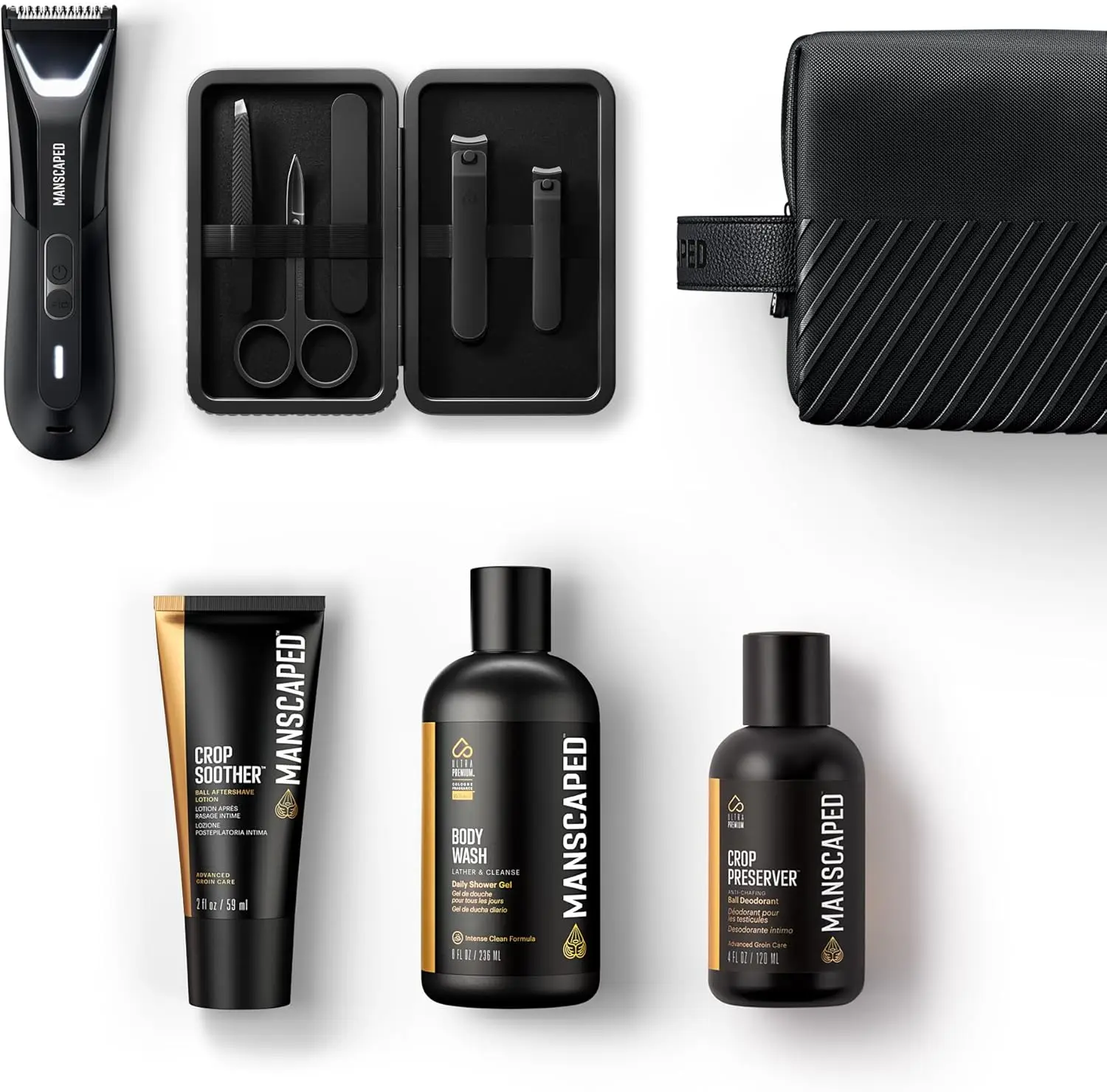 Ultimate Men's Grooming Kit: Body Hair Trimmer, Deodorant, Body Wash & Soothing Balm