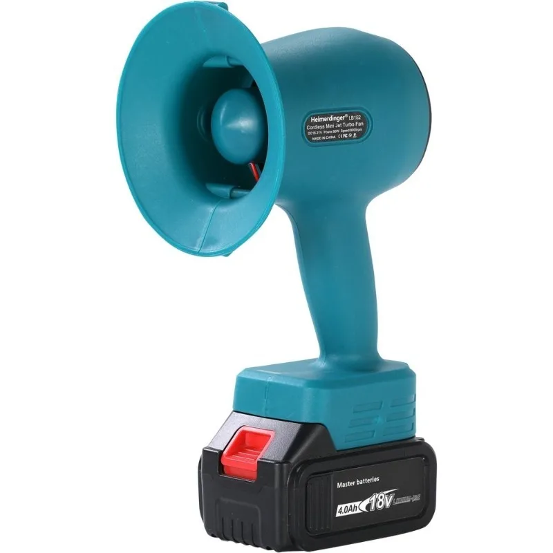 Kipas Turbo Tanpa Kabel Heimerdinger 8000RPM 80W 38dB, Motor Kecepatan Tinggi, Luar Ruangan/Berkemah/Tempat Kerja, 12 Bilah Kipas