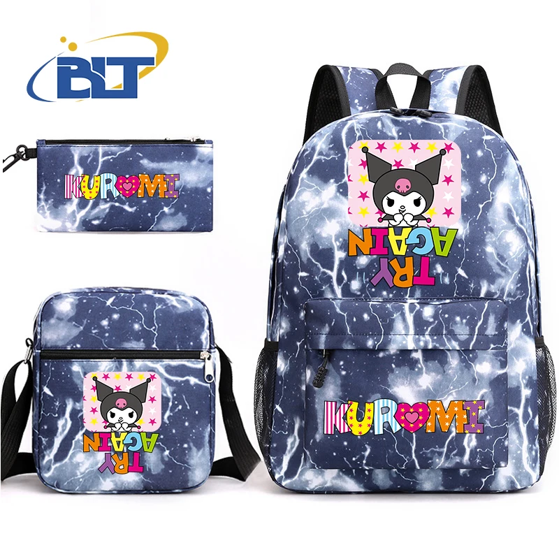 MINISO Kuromi printed student school bag set children's pencil case shoulder bag backpack three-piece set