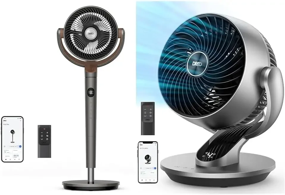 Fan for Bedroom, 120°+105° Omni-directional Oscillating Standing Fan, DC Motor, Quiet Pedestal Fans, 8 Speeds, 6 modes, 25dB, 43