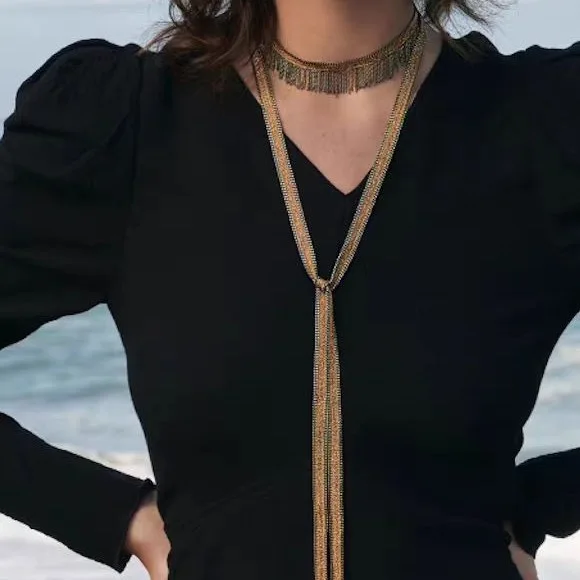 

2025 fashion classic European and American luxury artificial woven ribbon tassel necklace fashion banquet birthday gift