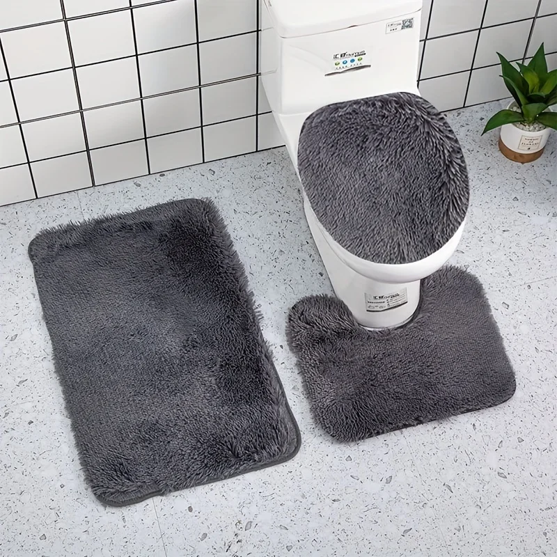 3PCS Long-haired Bathroom Floor Mats, Bathroom Non-slip Absorbent Mats, Bathtub Floor Mats, Shower Door Mats, Memory Foam Mats, 