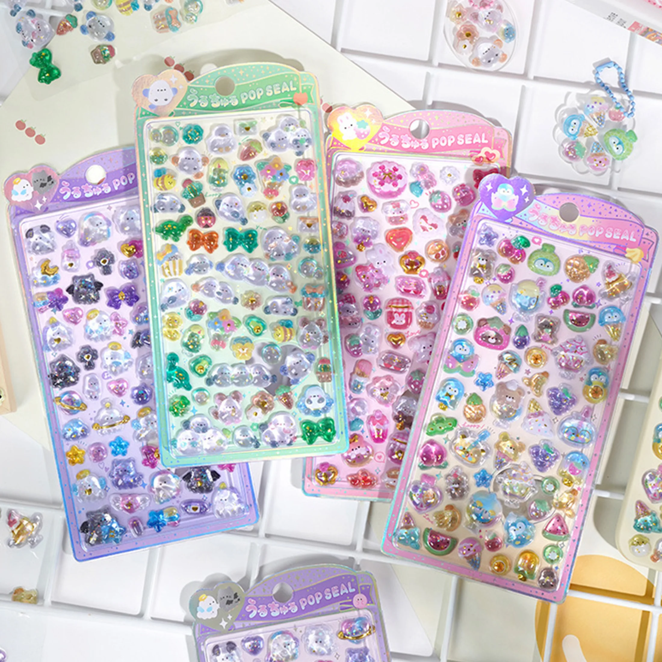 Kids 3D Relief Stickers - Cute Ghost Bird Strawberry Rabbit Penguin Decals High-adhesive for Kpop Photocard DIY Decor Gifts