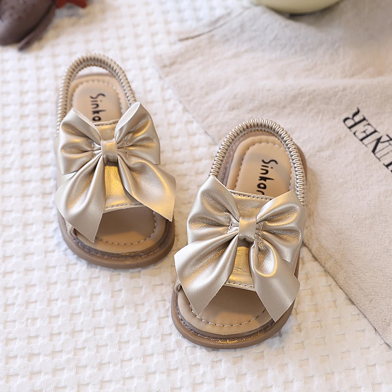 

New Girls' Summer Beach Sandals Solid Color Children's Casual Sandals Fashionable Sweet Bow Multifunctional Children's Shoes