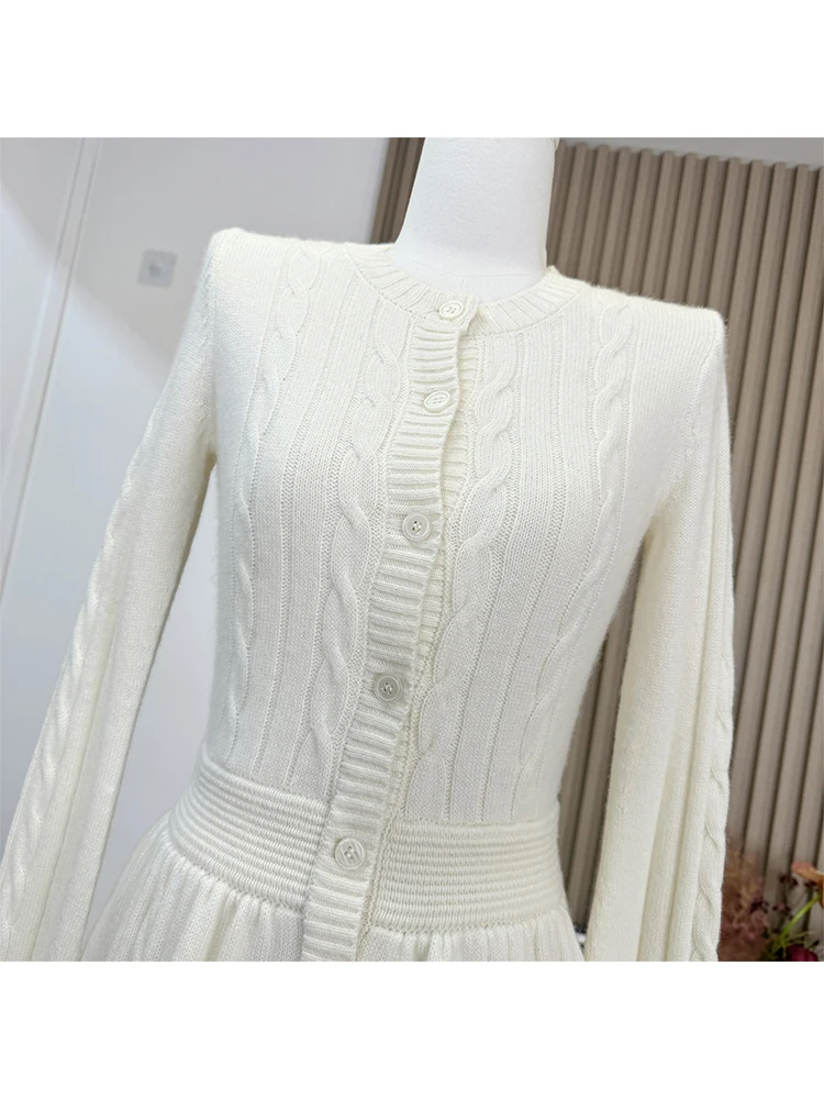 Winter Women Old Money French Retro Knit Dress Mini Long Sleeve O-Neck Pleated Frocks One-Piece Party Evening Shoujo Elegant New