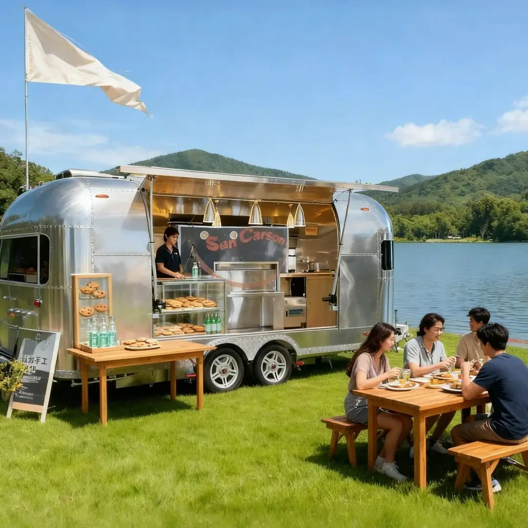 Commercial Multifunctional Food Trailer Mobile Beverage And Snack Selling Cart Extended Towed Outdoor Street Vendor Cart