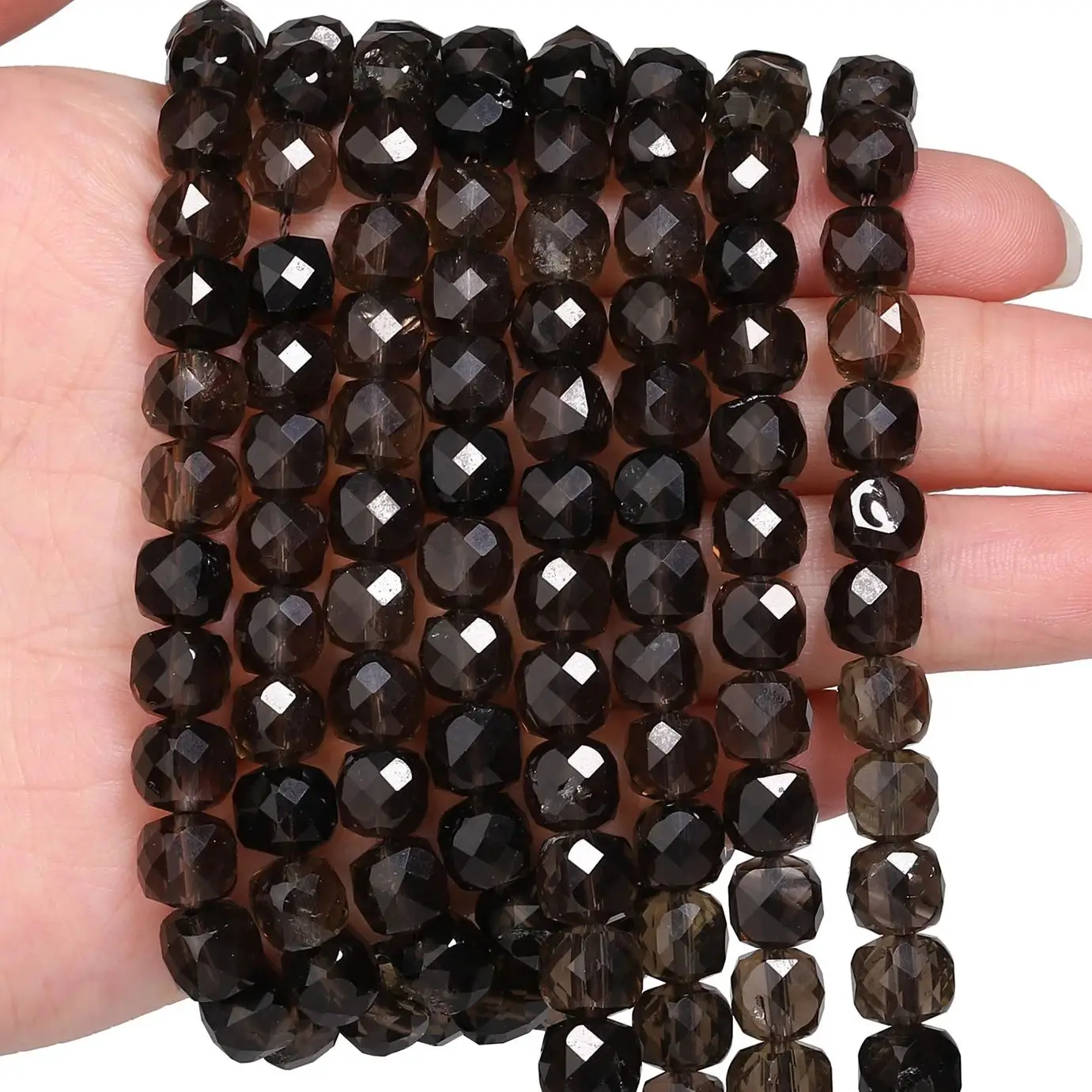 7mm Faceted Natural Square Smoky Quartz Stone Beads For Jewelry Making DIY Charms Bracelet Neckalce Accessories Supplies