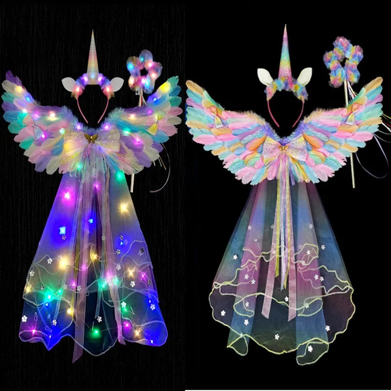 

Luminous Angel Feather Wings aron orn Children's Performance loween Props Costume Fairy T Princ Stage Outfit