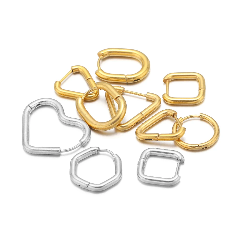 10 шт., высококачественные квадратные серьги-кольца в форме сердца из нержавеющей стали для мужчин, модные украшения