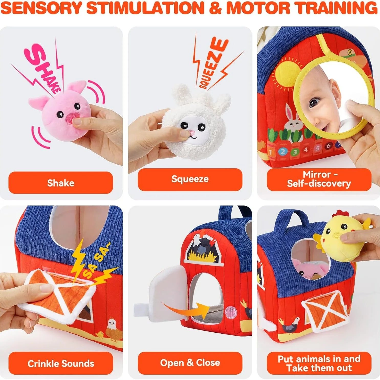 Portable Soft Plush Barn Farm Animals Baby Toys with Sound Montessori Toys Early Education Sensory Toy Boy Girl Birthday Gifts image 4