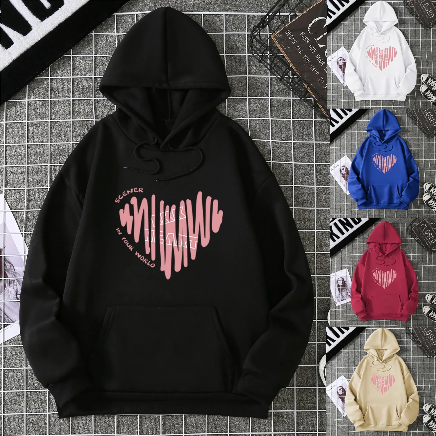 2025Winter Women's Hoodie Solid Color Print Unisex style Double Pockets Sweatshirts Outerwear Plus-Size Women's Clothing CYXX235