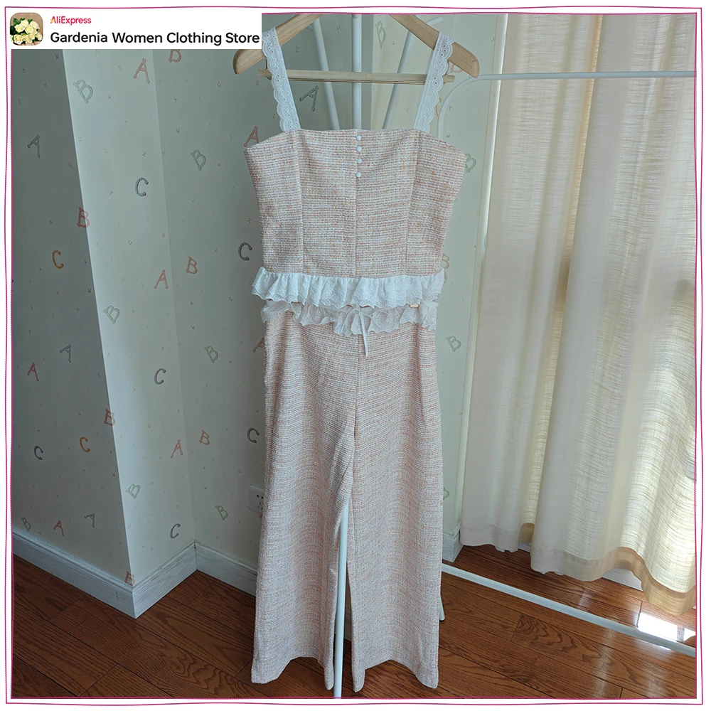 New in Summer Textured 2 Piece Sets for Women Summer Matching Sets Combination Textured Wide Strap Top and Wide Leg Ruffle Pants