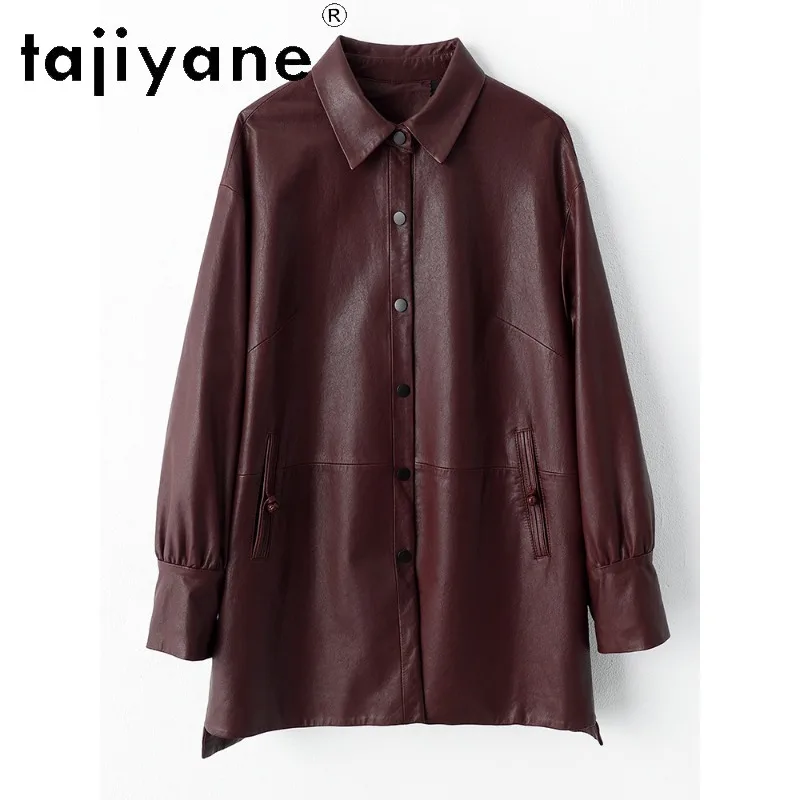 TAJIYANE Genuine Leather Jacket Women Vegetable‑Tanned Sheepskin Shirt Coat Mid-length Leather Outerwear Thin Jackets New Spring