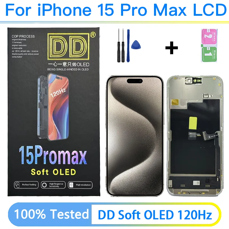 New Model DD Soft OLED 120Hz LCD Screen With Removal IC For iPhone 15 Pro Max LCD Display Screen Touch Digitizer Assembly