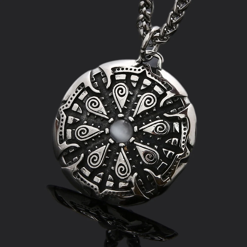 Stainless Steel Fashion Nordic Viking Compass Pendant Vintage Design Vegvisir Necklace Amulet Popular Creative Jewelry Wholesale