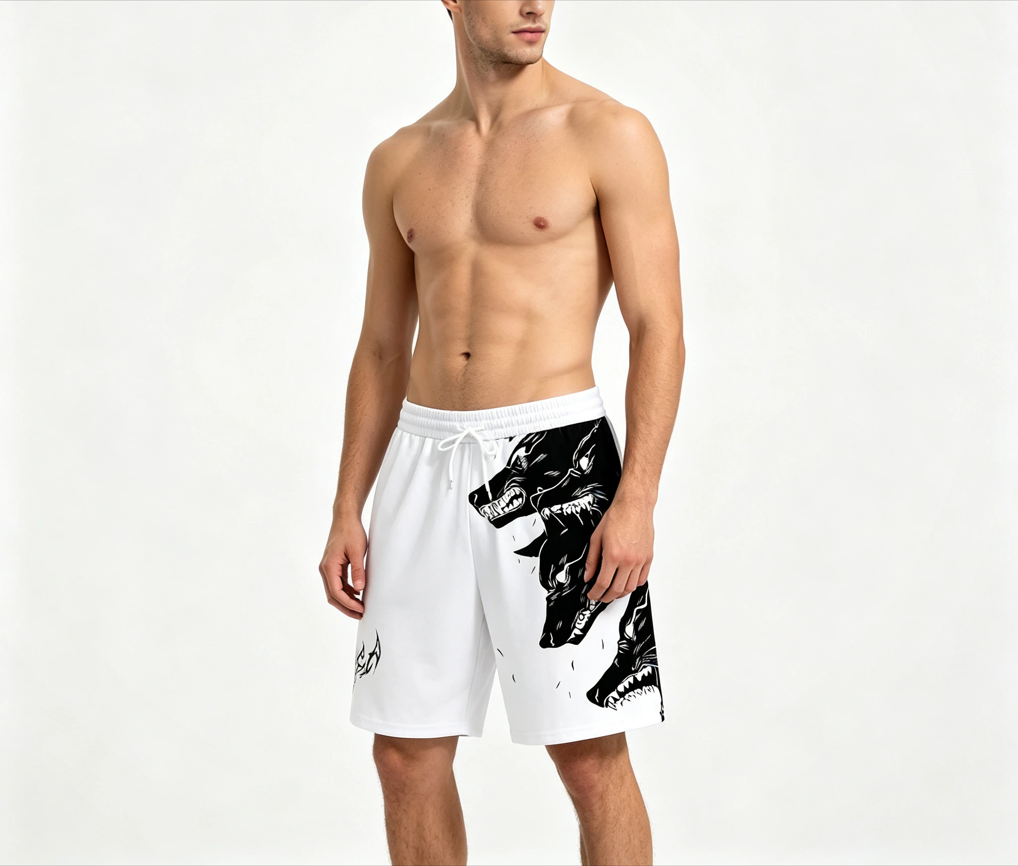 Men's Summer Shorts Loose Casual Soft Shorts 3D Printed Sporty Three Headed Wolf Print Harajuku Shorts Hawaii Beach Shorts Moto