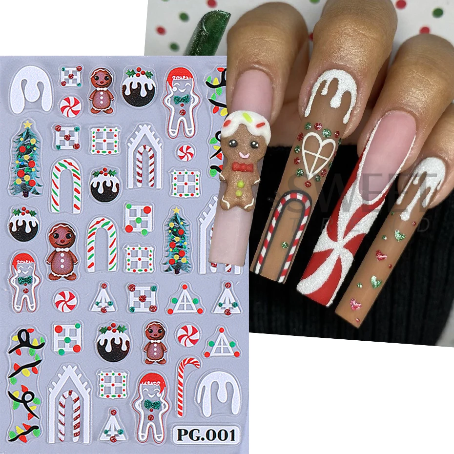 Autocollants 5D à Paillettes de Noël pour Nail Art, Bonhomme de Neige d'Hiver, Bonbons, Biscuits, Glissières Adhésives, Fournitures pour Ongles, Décoration de Manucure