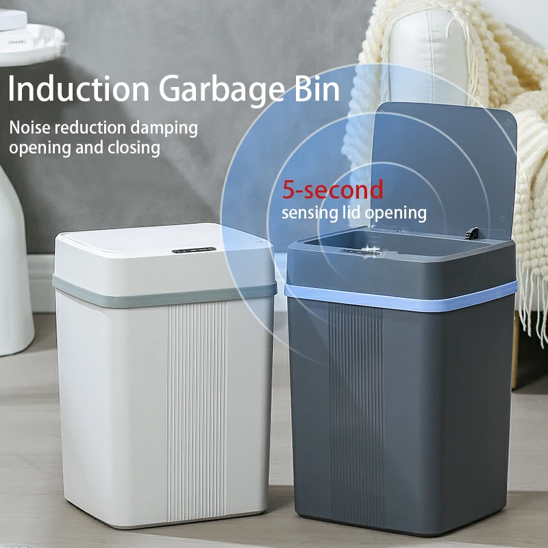 سلة قمامة ذكية مقاومة للماء سعة 18 لترًا مع مستشعر تلقائي، للمطبخ/الحمام/الداخلي