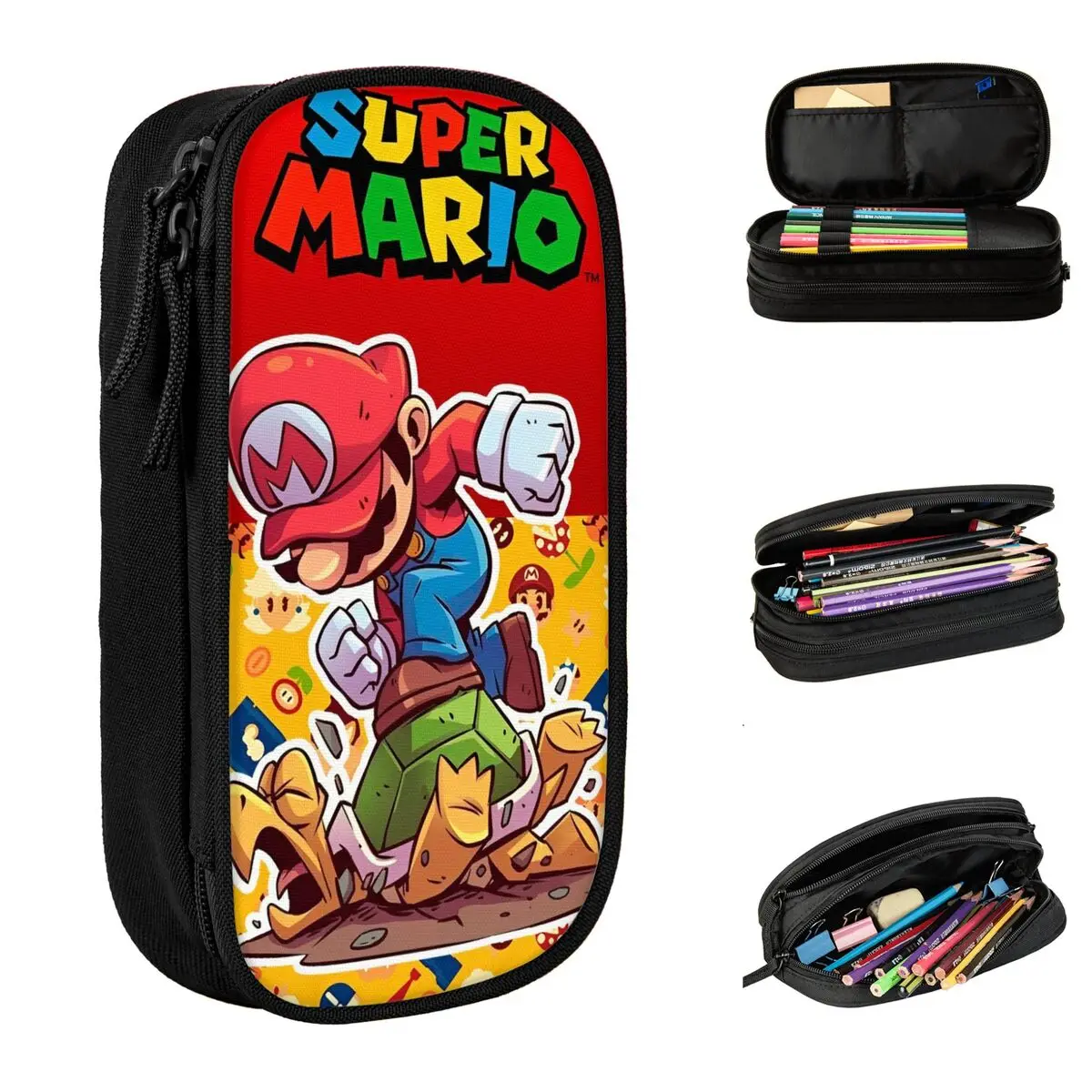 Super Mario Bros Cartoon Game Pencil Cases Anime Action Pen Holder Bag for Student Large Storage Office Gifts Pencilcases