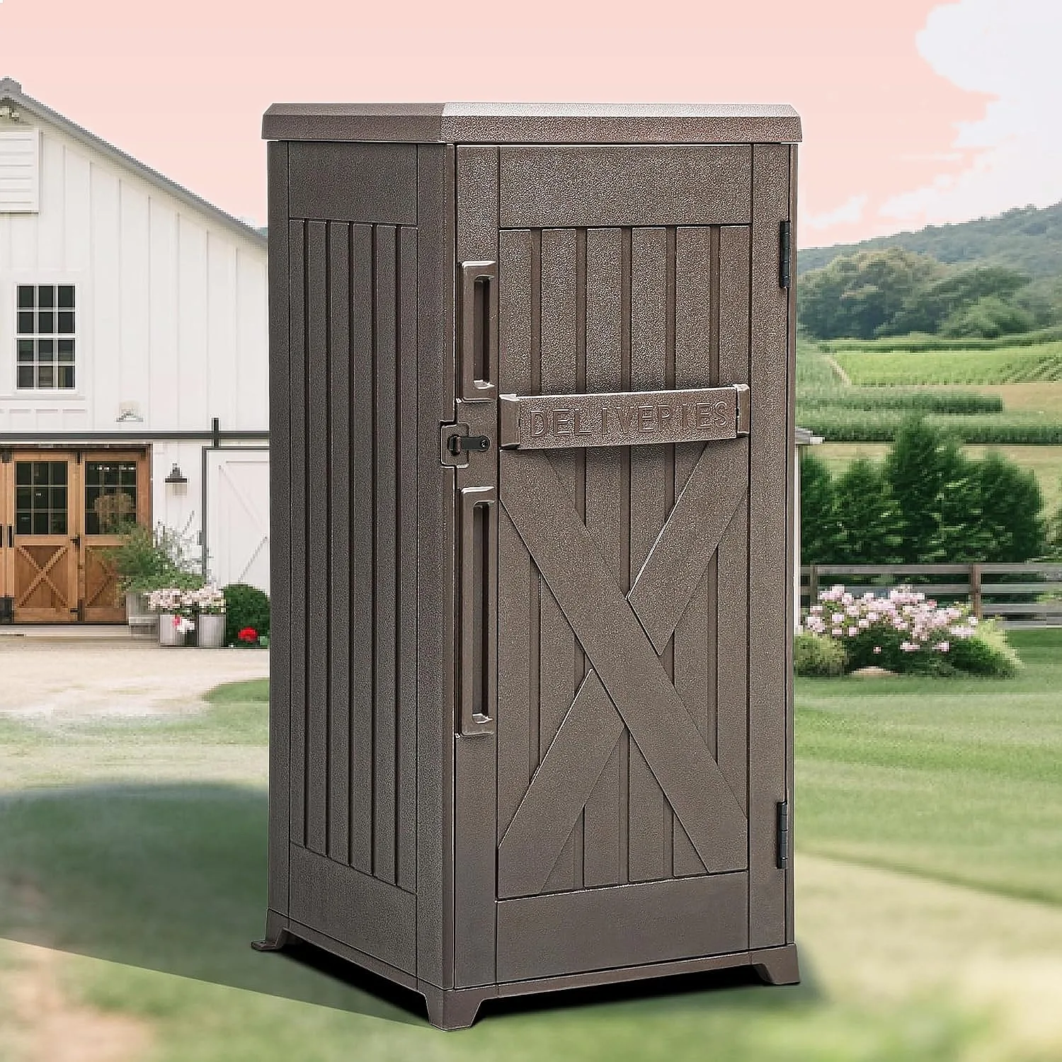 YITAHOME 60 Gallon Outdoor Package Delivery Storage Box Weatherproof Resin Brown