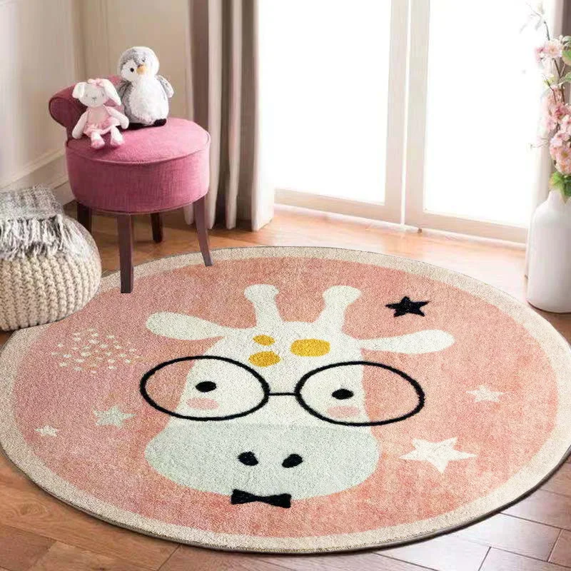 Cartoon Giraffe Round Mat Child Bedroom,Soft Play Area Rug,Kids Game Floor Mat,Animal Chair Cushion,Carpets for Home Living Room