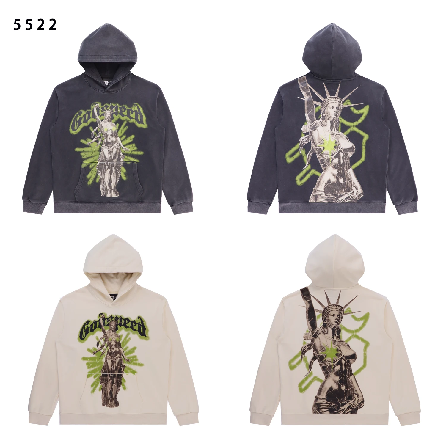

Мужская уличная одежда Godspeed Roabilly, винтажная толстовка с капюшоном и принтом Godd, повседневная свободная длинная толстовка све