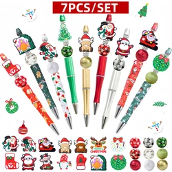 【 Christmas Theme 】7PCS New Creative Color DIY Beaded Ballpoint Pen,Silicone、Wood、Acrylic Bead Set,Great Christmas Gift