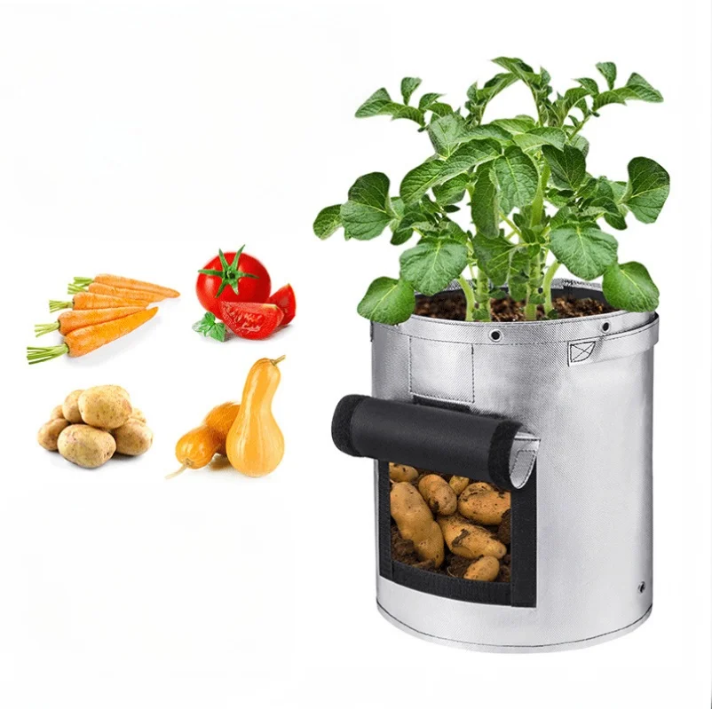 Potato Grow Bag with and without Viewing Window, 2/5/7/10 Gallon Sliver Durable Oxford Planter Bag with Handles for Easy Harve