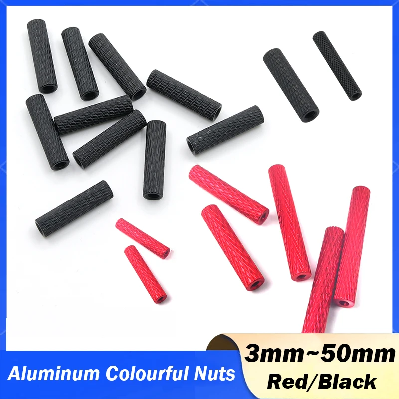 5pcs/lot M3x 6/8/10/12/15/18/20/25/28/30/35/37/40/45/50mm Colourful Aluminum Knurled Spacer Standoff Nuts Sleeve Rod Red/Black