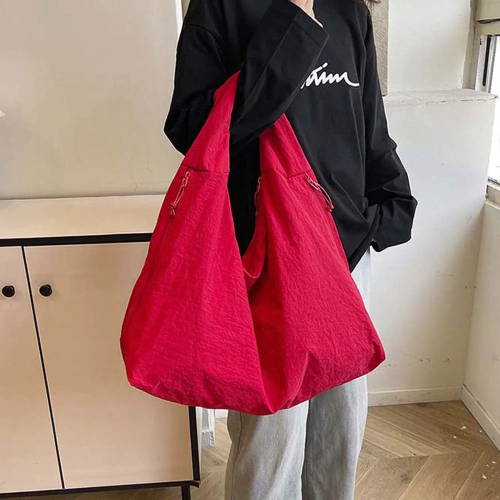 

Casual Nylon Shoulder Bag Multi-Pocket Japanese Style Versatile Commuting Handbag Polyester Double Zipper Design Storage Pouch