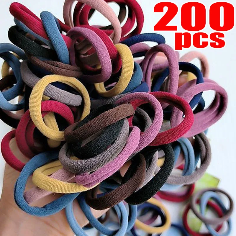 200pcs High-elastic Mixed Colors Hair Bands Basic Hair Ties Women Headband Simple Hair Scrunchies Accessories Ponytail Holder