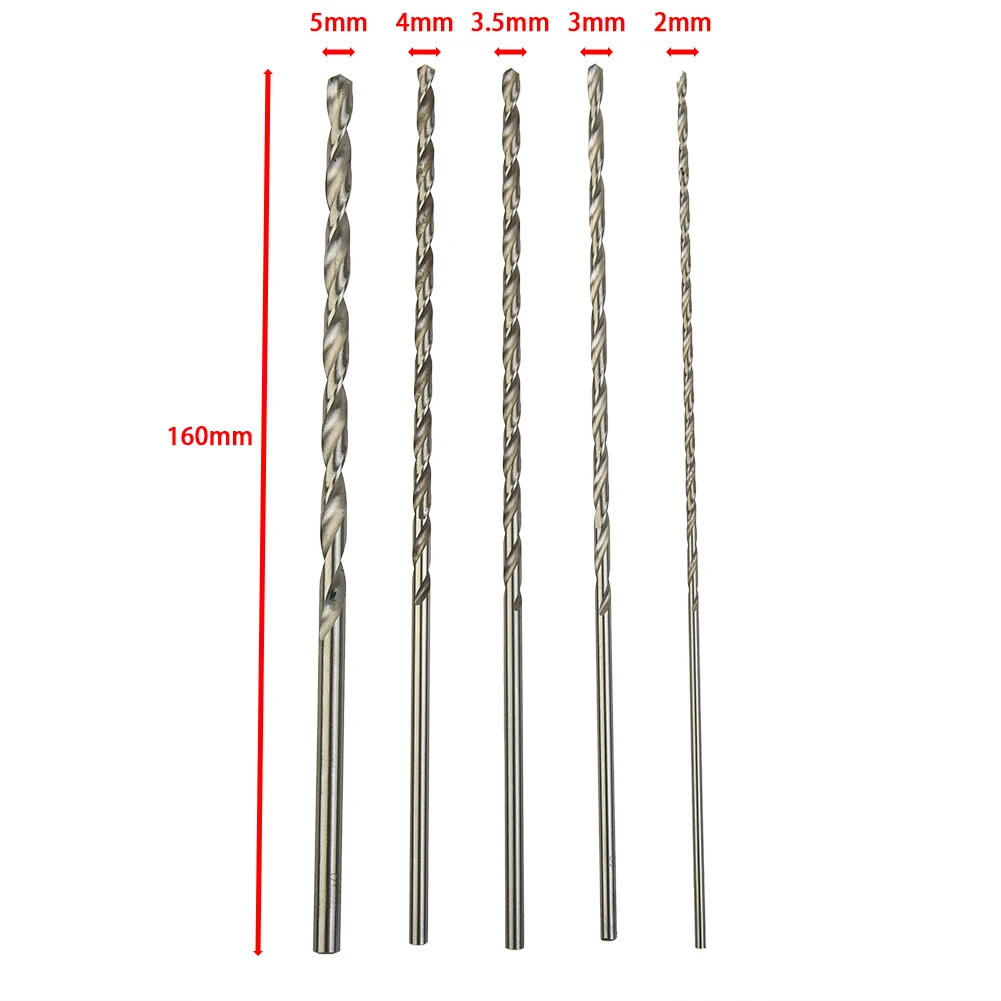 

160mm 2/3/3.5/4/5mm High Speed Steel Double Fluted Drill Bit Round Shank Extra Long Drill Bit Set Woodworking Tools