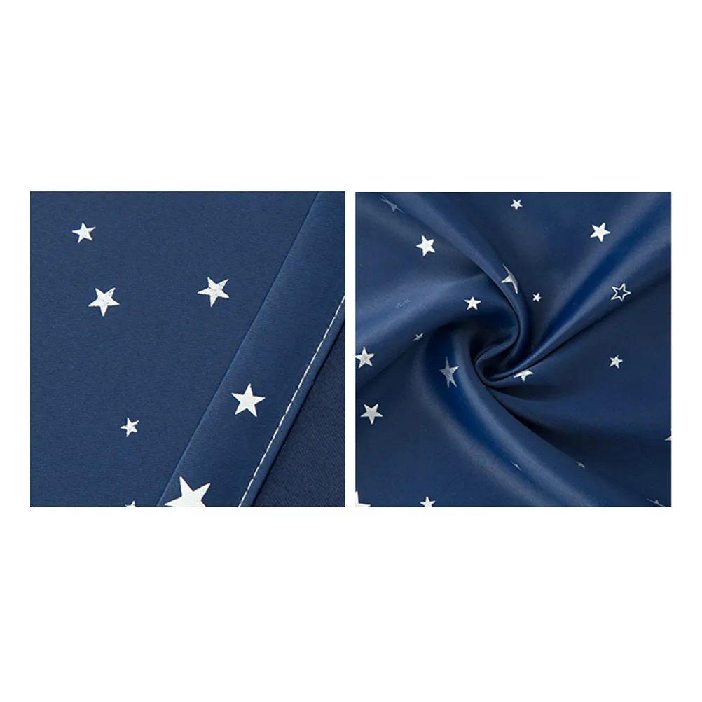 100x135cm Navy Stars Printed Blackout Window Curtains for Bedroom Living Room Kitchen Hall Dining Kids Room Full Privacy Sun