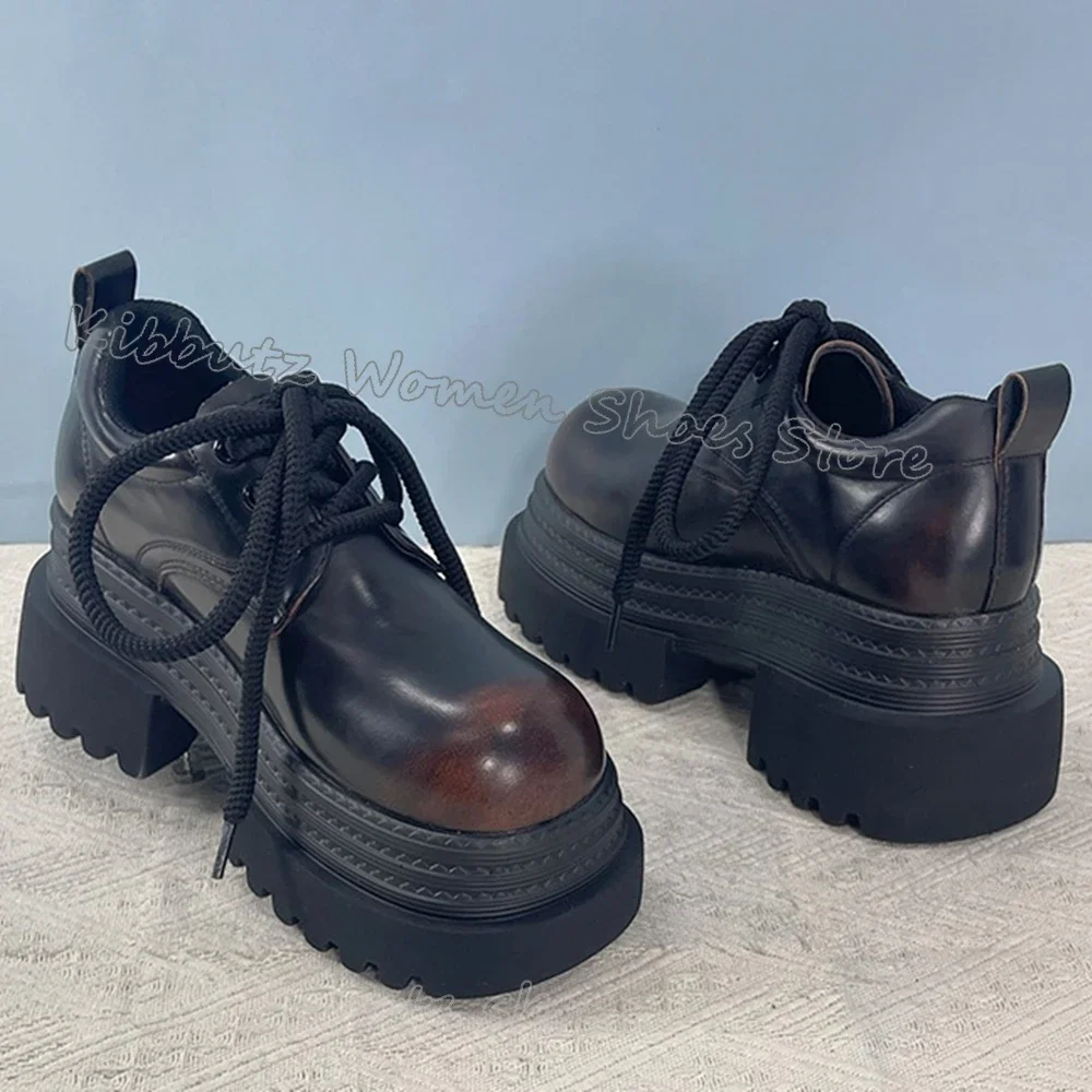 

Fade Color Sneaker Pumps Platform Genuine Leather Hollow Fashion Novelty Sexy Women Shoes Square Toe Chunky Heels Hot Girls New