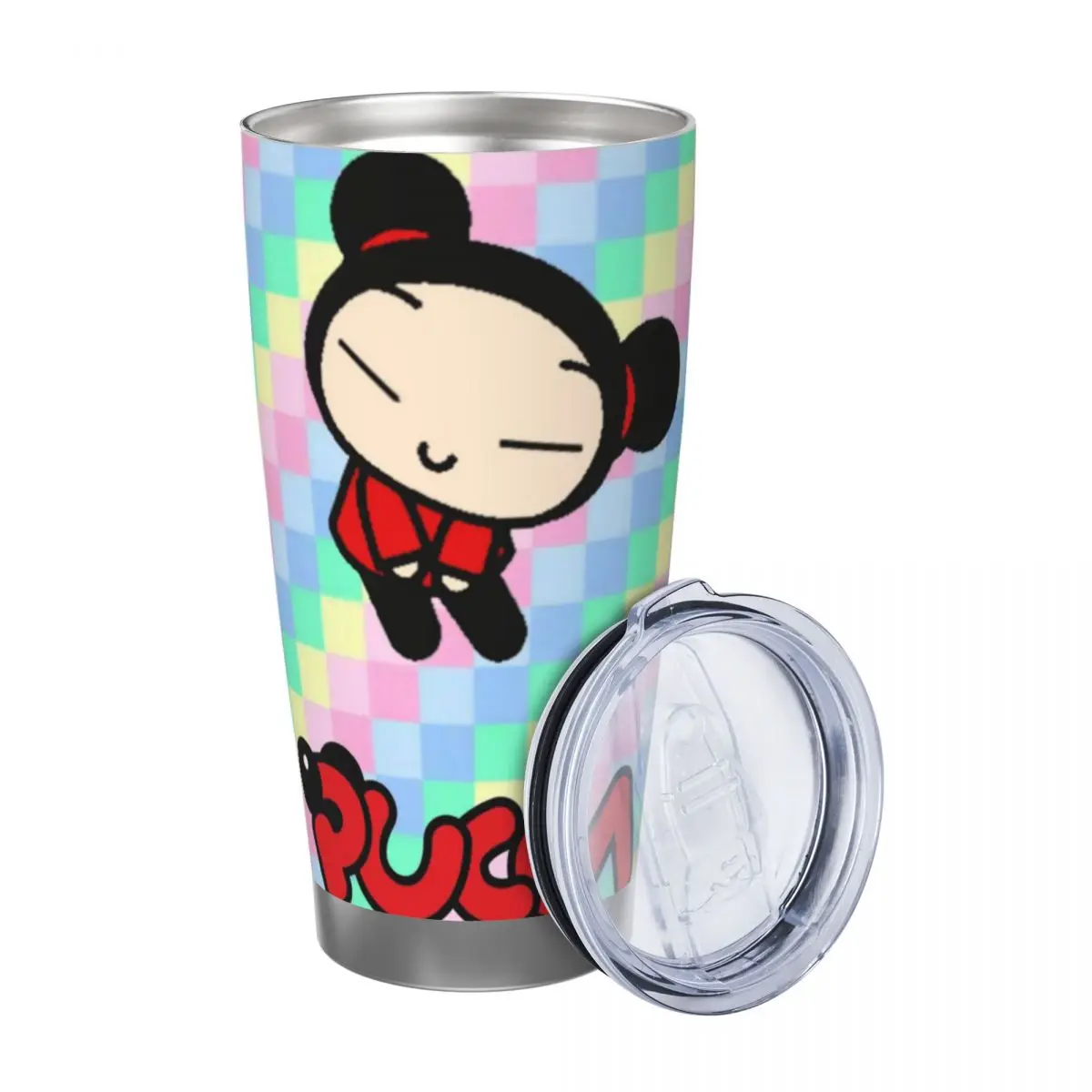 Cute Cartoon Pucca 20oz Stainless Steel Car Mug Straw Thermal Iced Travel Cup Vacuum Insulated Coffee Hot Cup