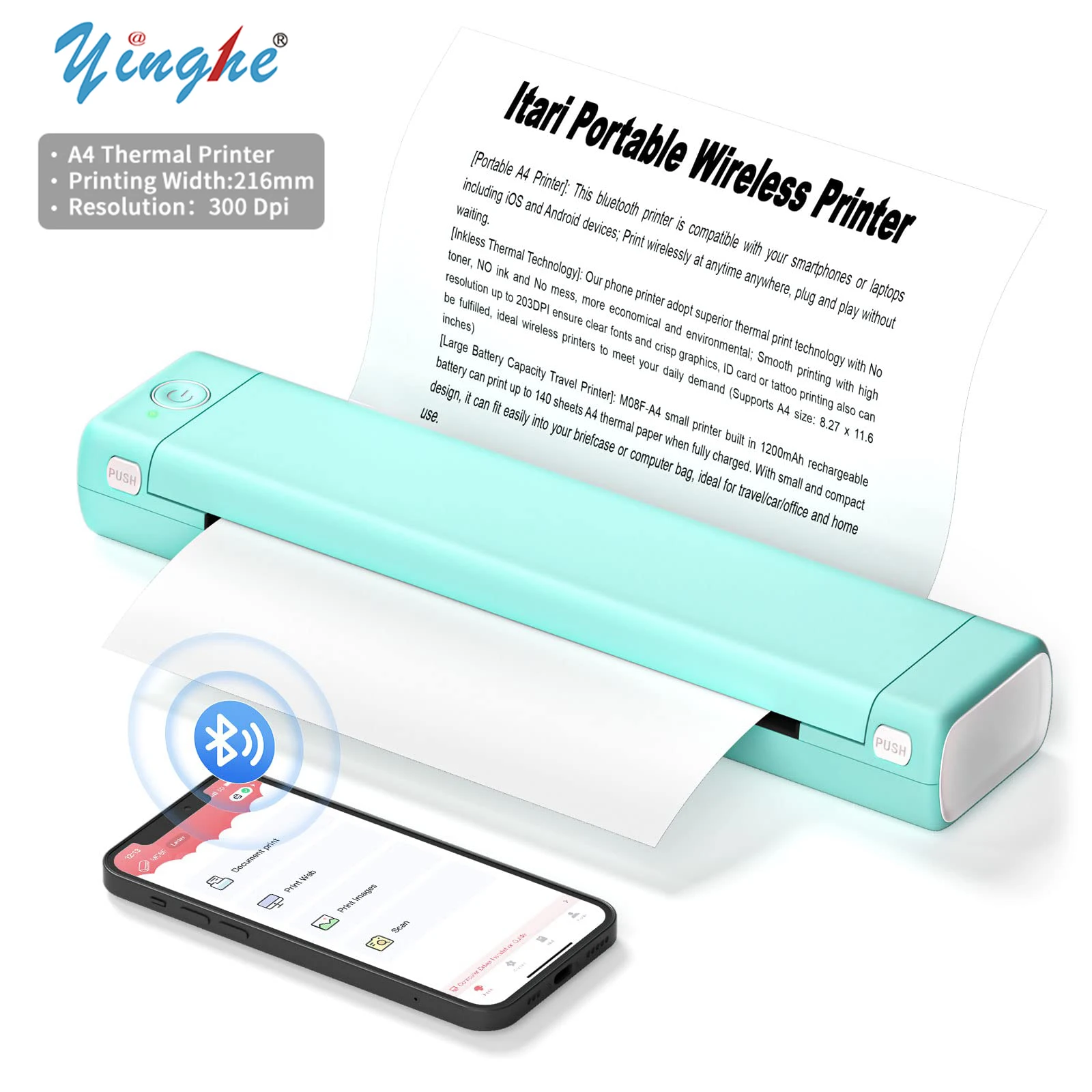 Portable Thermal Printer M08F Bluetooth Phone Printer for Home Use A4 Mobile Printer for Laptops Inkless Travel Wireless Printer